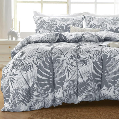 JOLLYVOGUE Duvet Cover Queen Size, Reversible Floral Beige Duvet Cover Set with Zipper Closure, 3 Pieces Botanical Patterns Soft Microfiber Bedding Set with 4 Ties (90x90, 2 Pillow Cases)