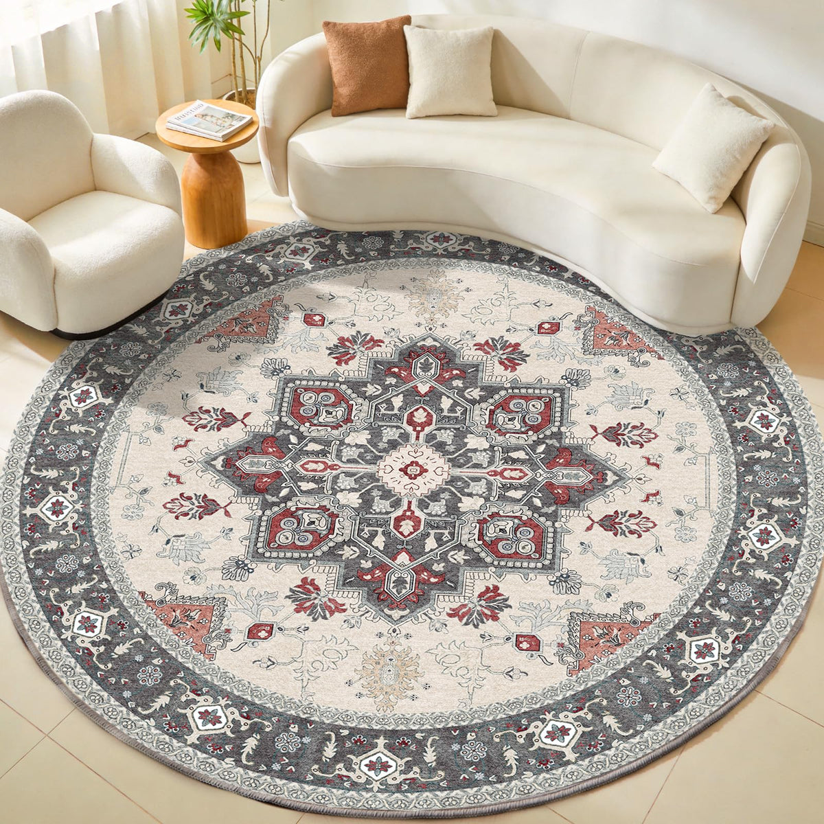 OPPODREAM Soft Area Rugs 5x7, Persian-Inspired Washable Rug, Blue & Gold
