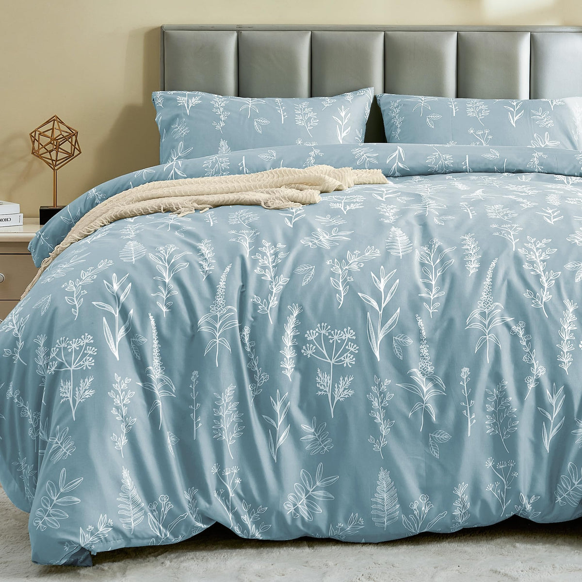 MUXHOMO Duvet Cover Twin/Twin XL Size, 2-Piece Beige Leaves Bedding Set