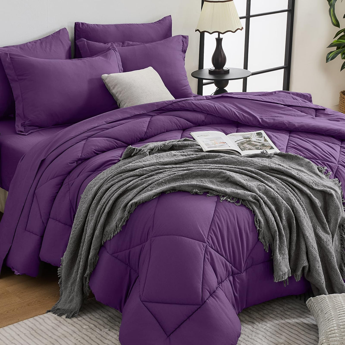 HEVUMYI 7-Piece Queen Comforter Set, Dark Grey Bed in a Bag