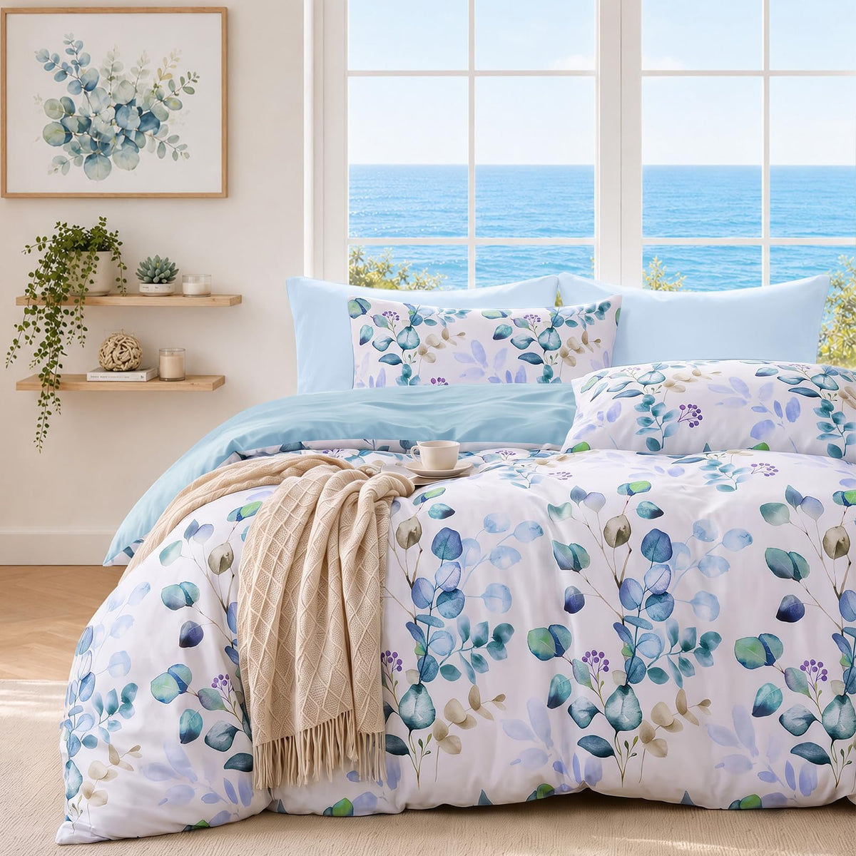 MUXHOMO Duvet Cover Twin/Twin XL Size, 2-Piece Beige Leaves Bedding Set