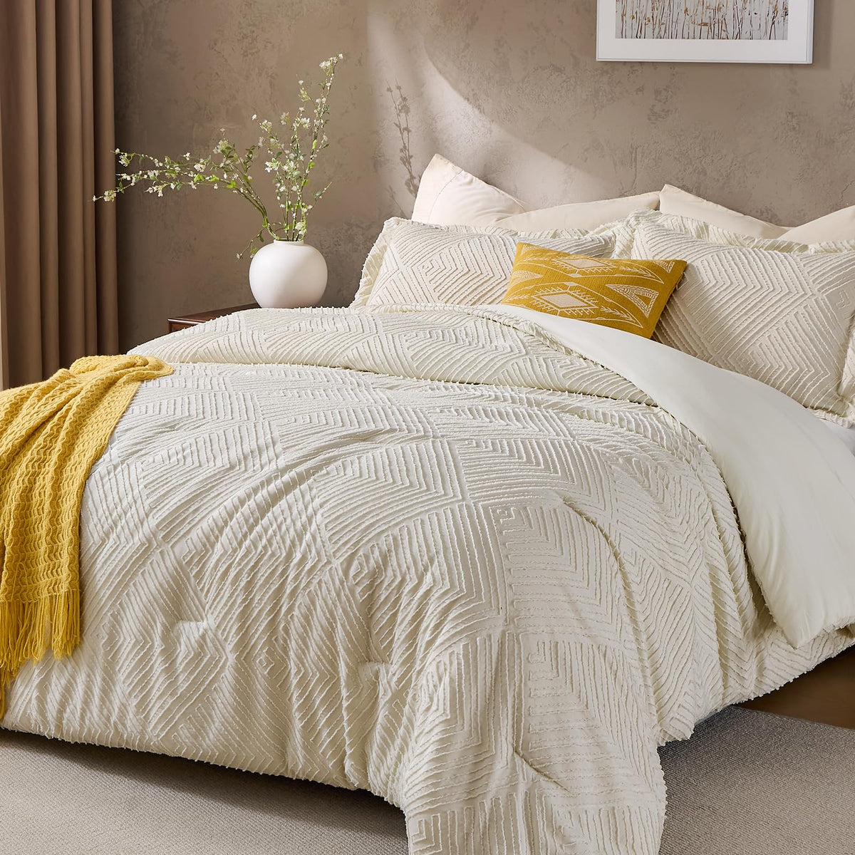 JOLLYVOGUE Twin/Twin XL Comforter Set, Boho Tufted 2PCS Bed Set, Green