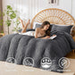 Duvet Cover Queen Size, Seersucker Bedding Set, 3 Pieces, Dark Grey