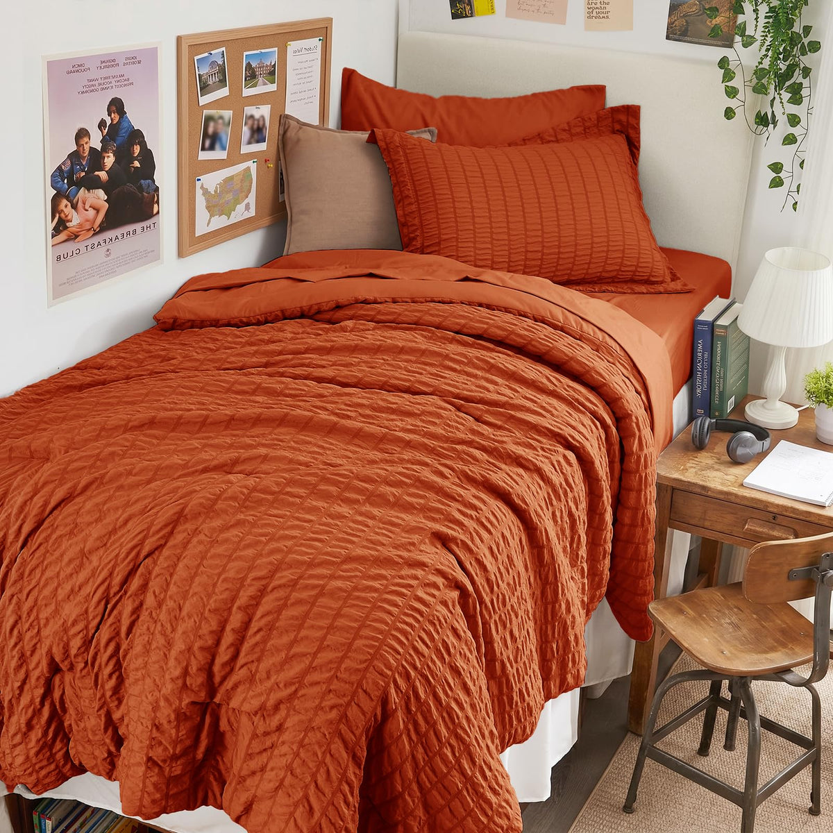 HYMOKEGE Full Size Comforter Sets Seersucker 7 Pieces, All Season Luxury Bed in a Bag for Bedroom, Bedding Set with Comforters, Sheets, Pillowcases & Shams, Dark Grey