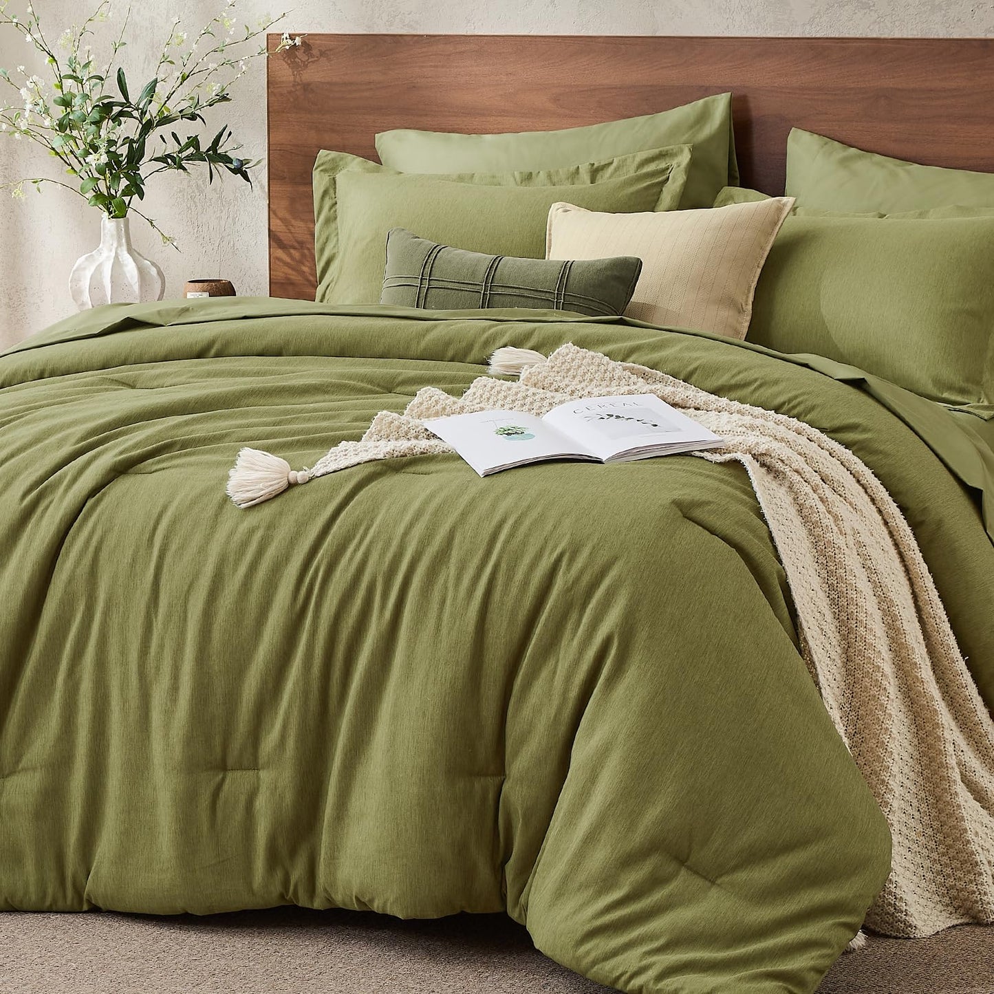 JOLLYVOGUE Queen Comforter Set, Cationic Dyeing Bed in a Bag 7 Pieces, Double-Tone Bedding Set with Down Alternative Comforter, Sheets, Pillowcases & Shams, Dark Grey