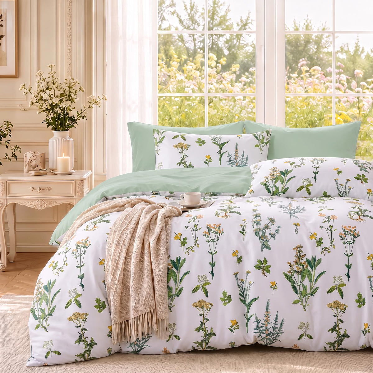 MUXHOMO Duvet Cover Twin/Twin XL Size, 2-Piece Beige Leaves Bedding Set