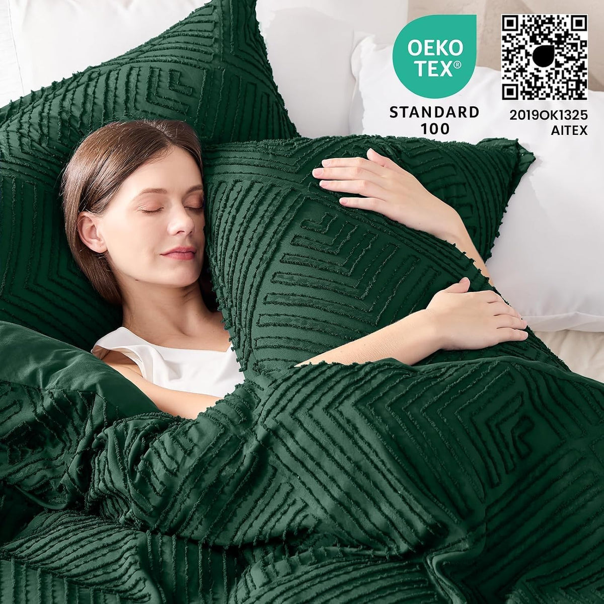 JOLLYVOGUE Twin/Twin XL Comforter Set, Boho Tufted 2PCS Bed Set, Green