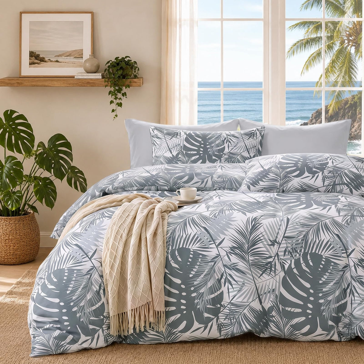 MUXHOMO Duvet Cover Twin/Twin XL Size, 2-Piece Beige Leaves Bedding Set