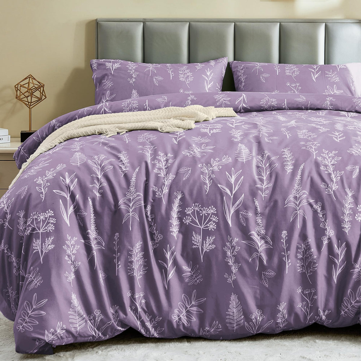 MUXHOMO Duvet Cover Twin/Twin XL Size, 2-Piece Beige Leaves Bedding Set