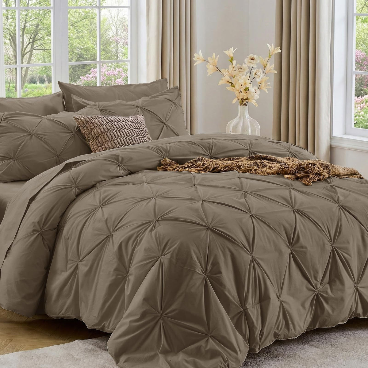 Sasttie Twin Comforter Set, 5-Piece Bed in a Bag, Pintuck Bedding Sets for All Season, Includes Comforter, Flat Sheet, Fitted Sheet, Pillowcase and Pillowsham, Baby Pink