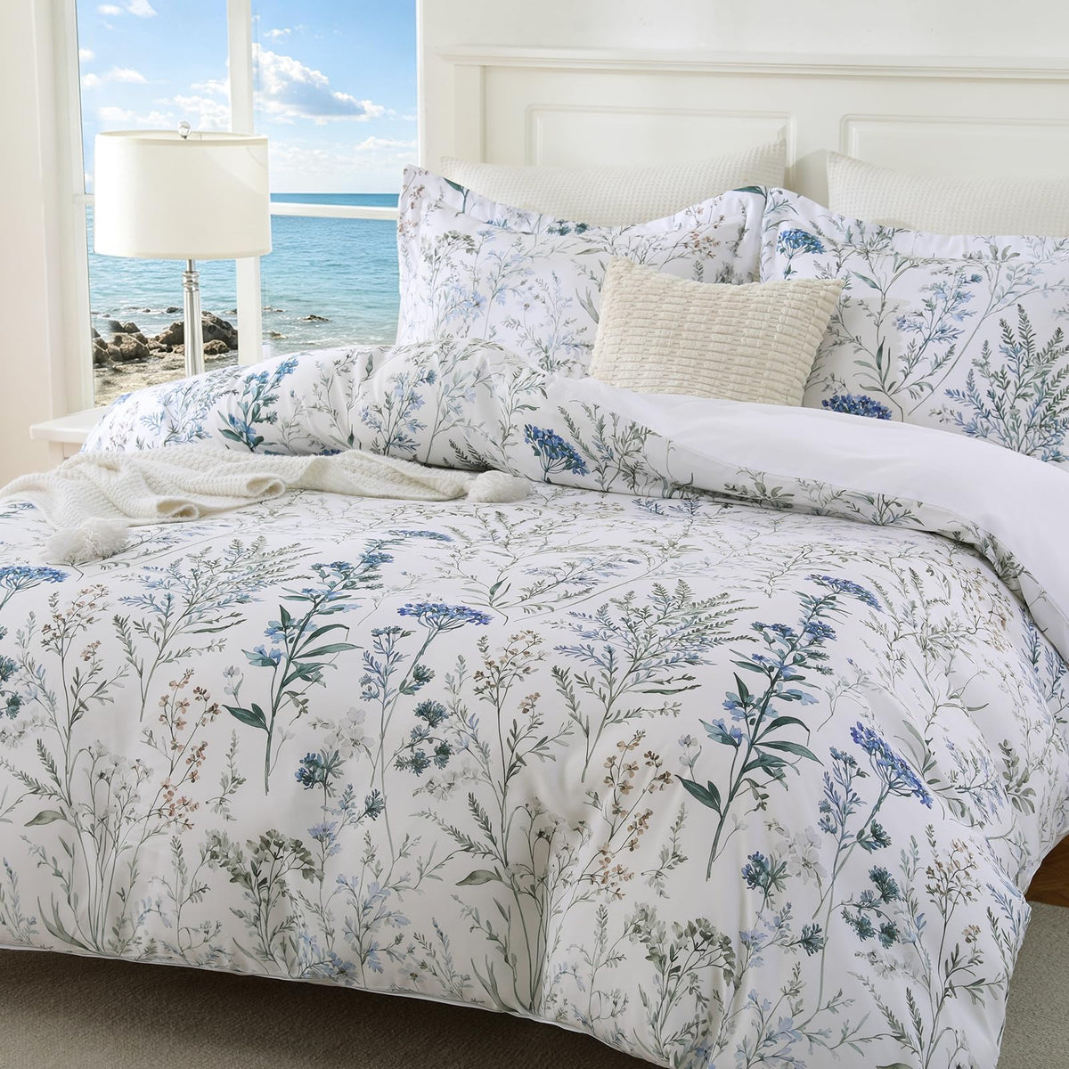 JOLLYVOGUE Floral Duvet Cover Full, 3Pcs Reversible Beige Duvet Cover Set