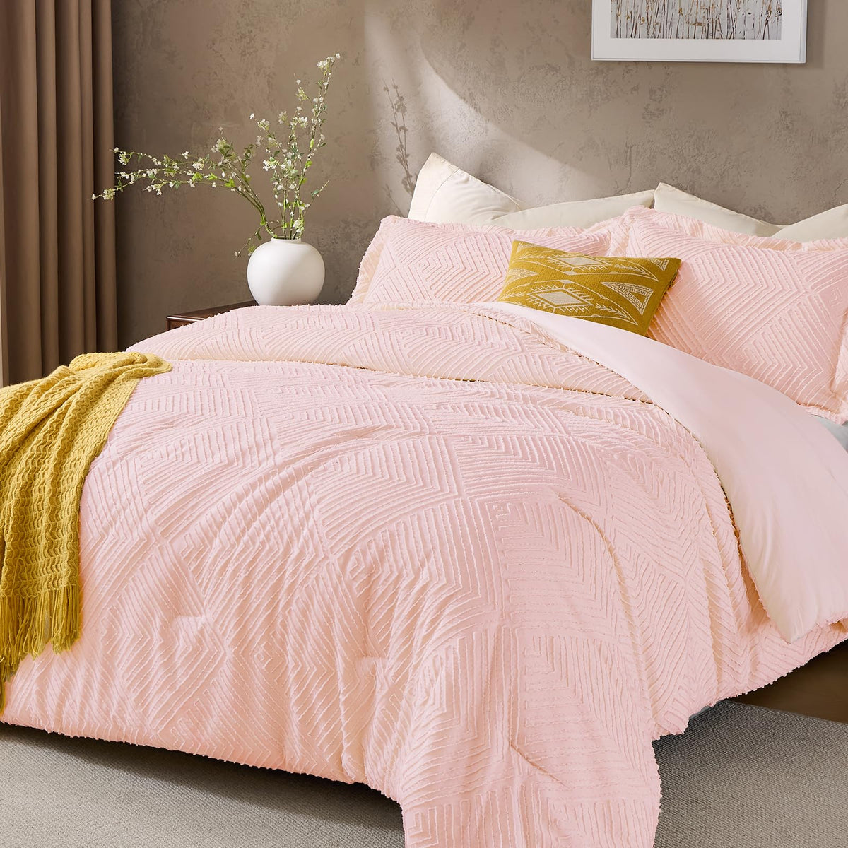 JOLLYVOGUE Twin/Twin XL Comforter Set, Boho Tufted 2PCS Bed Set, Green