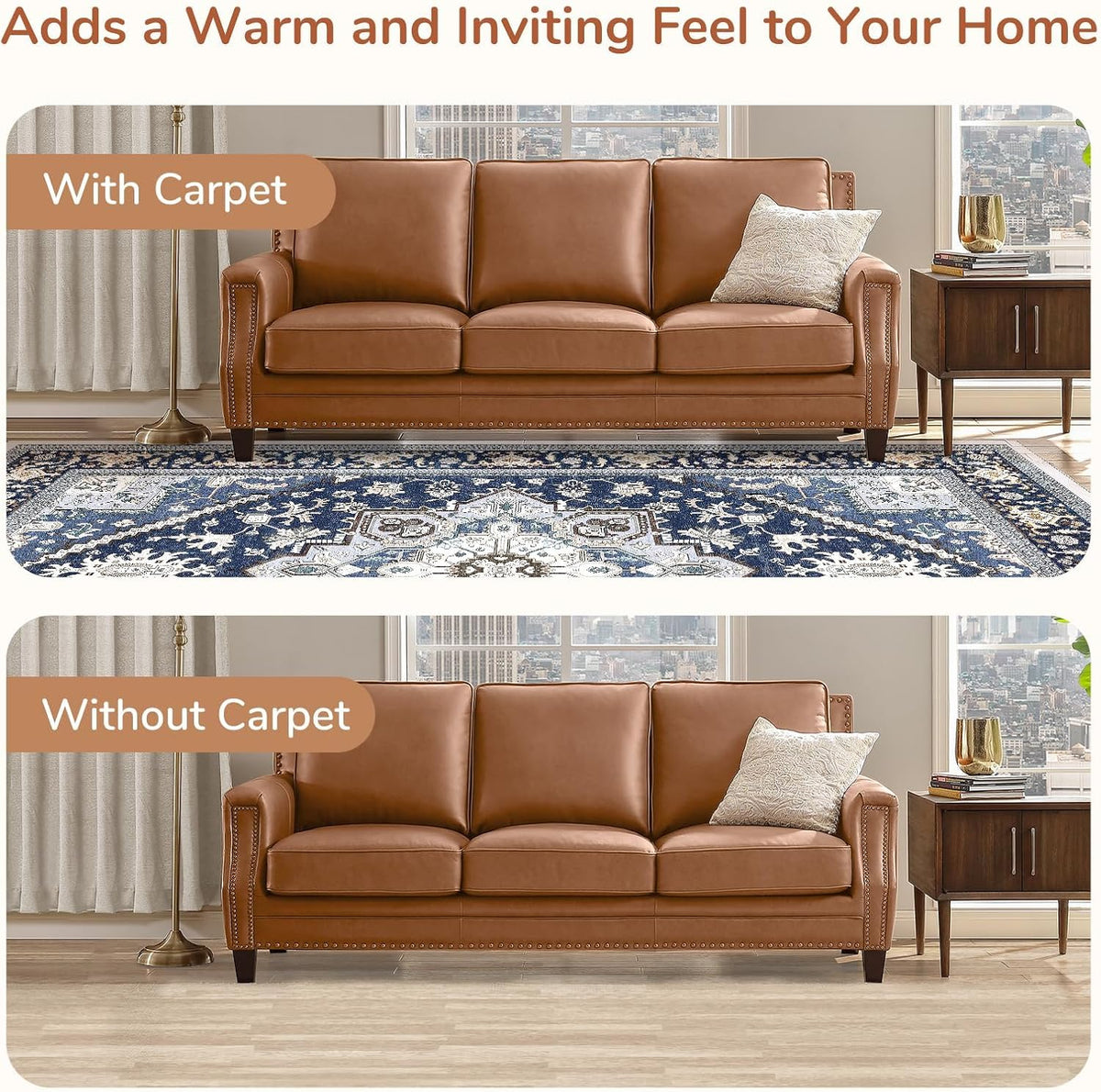OPPODREAM Soft Area Rugs 5x7, Persian-Inspired Washable Rug, Blue & Gold