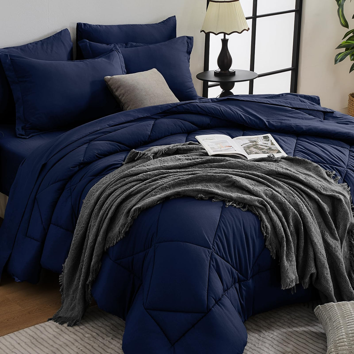 HEVUMYI 7-Piece Queen Comforter Set, Dark Grey Bed in a Bag