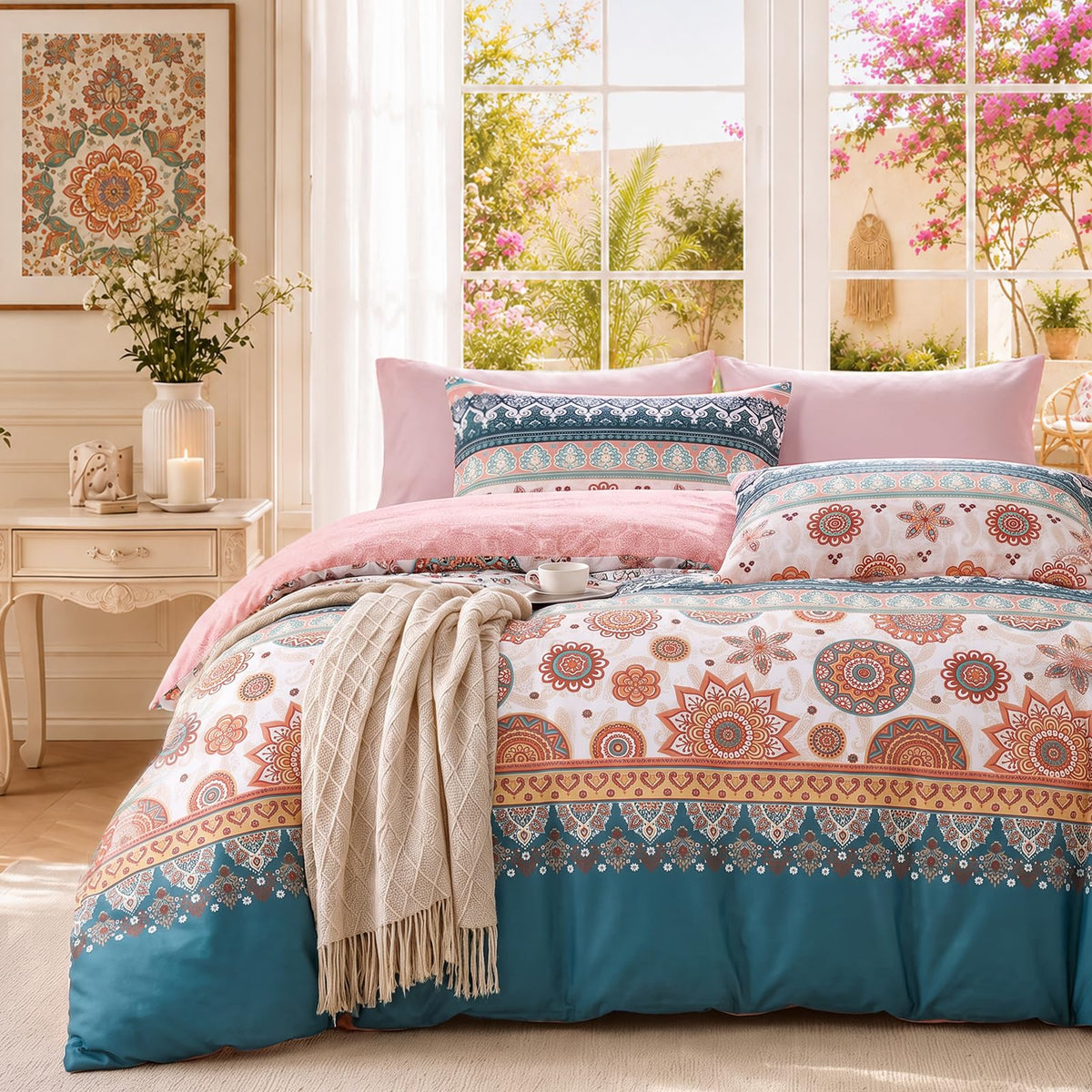 MUXHOMO Duvet Cover Twin/Twin XL Size, 2-Piece Beige Leaves Bedding Set