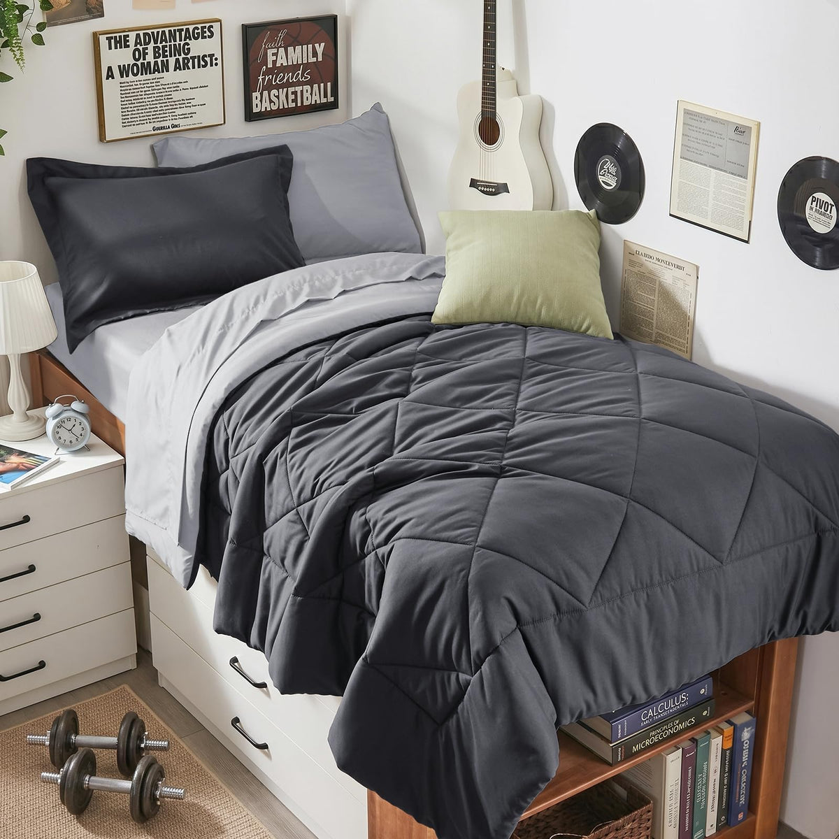 HEVUMYI 7-Piece Queen Comforter Set, Dark Grey Bed in a Bag