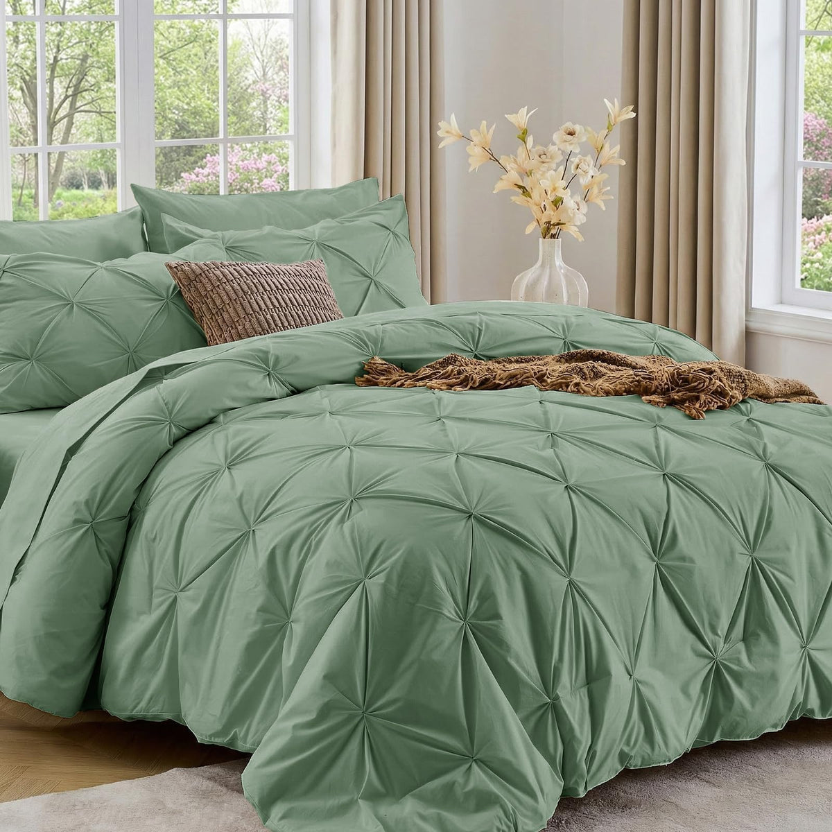 Sasttie Twin Comforter Set, 5-Piece Bed in a Bag, Pintuck Bedding Sets for All Season, Includes Comforter, Flat Sheet, Fitted Sheet, Pillowcase and Pillowsham, Baby Pink