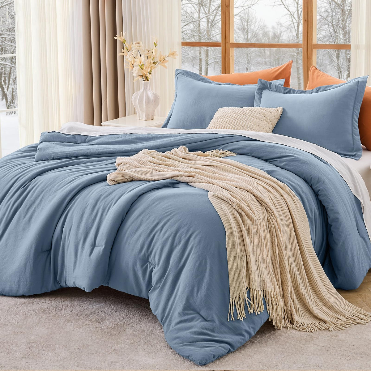 MUXHOMO Beige Twin/Twin XL Comforter Set, All Season Ultra Soft Down Alternative Bedding - 2 Piece Lightweight Bed Set Includes 1 Comforter (68"x88") and 1 Pillow Shams (20"x26")