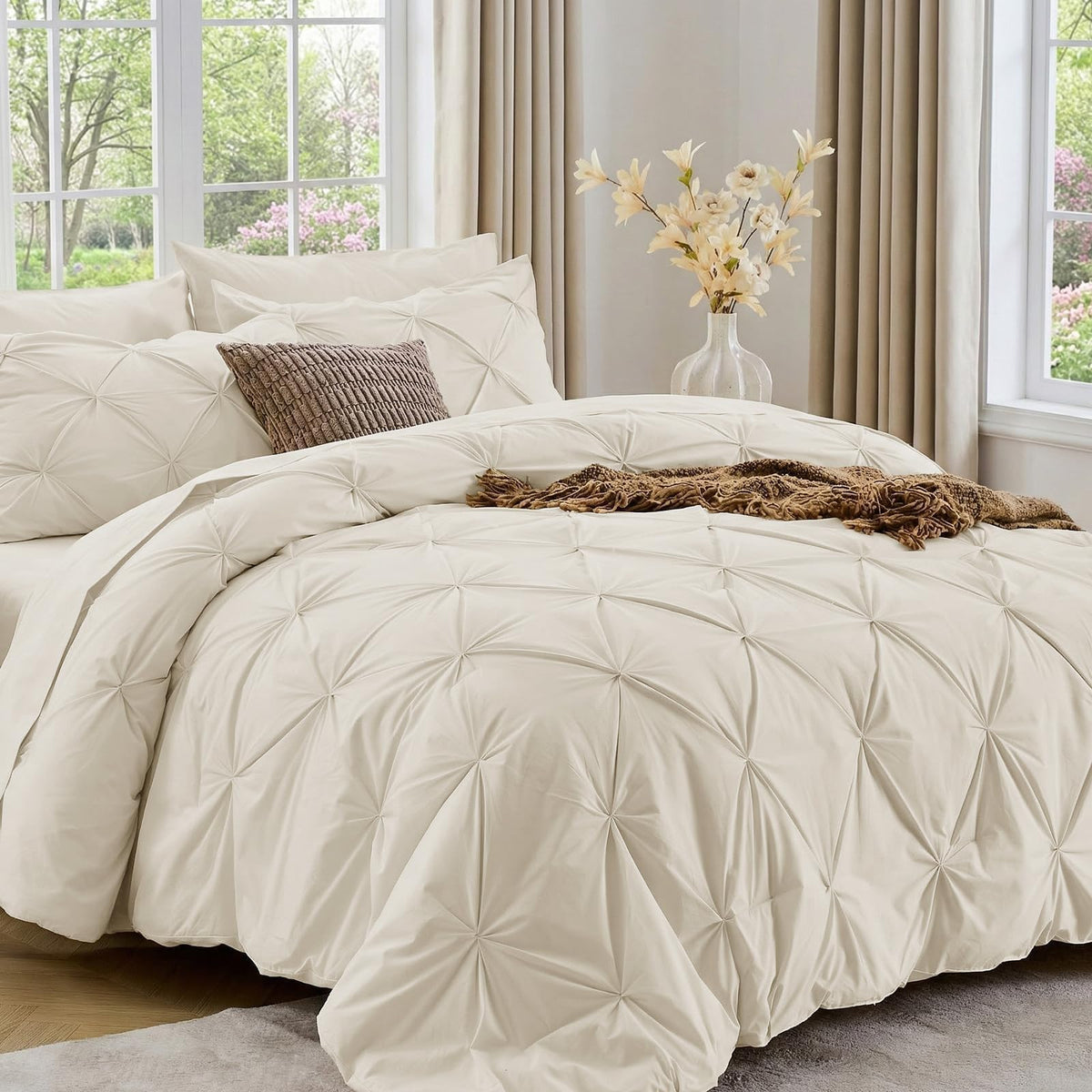 Sasttie Twin Comforter Set, 5-Piece Bed in a Bag, Pintuck Bedding Sets for All Season, Includes Comforter, Flat Sheet, Fitted Sheet, Pillowcase and Pillowsham, Baby Pink