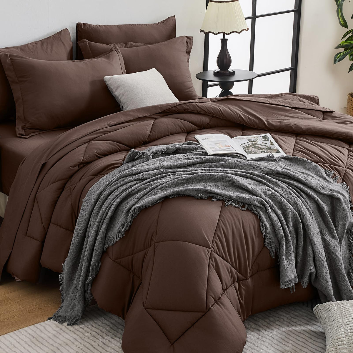 HEVUMYI 7-Piece Queen Comforter Set, Dark Grey Bed in a Bag