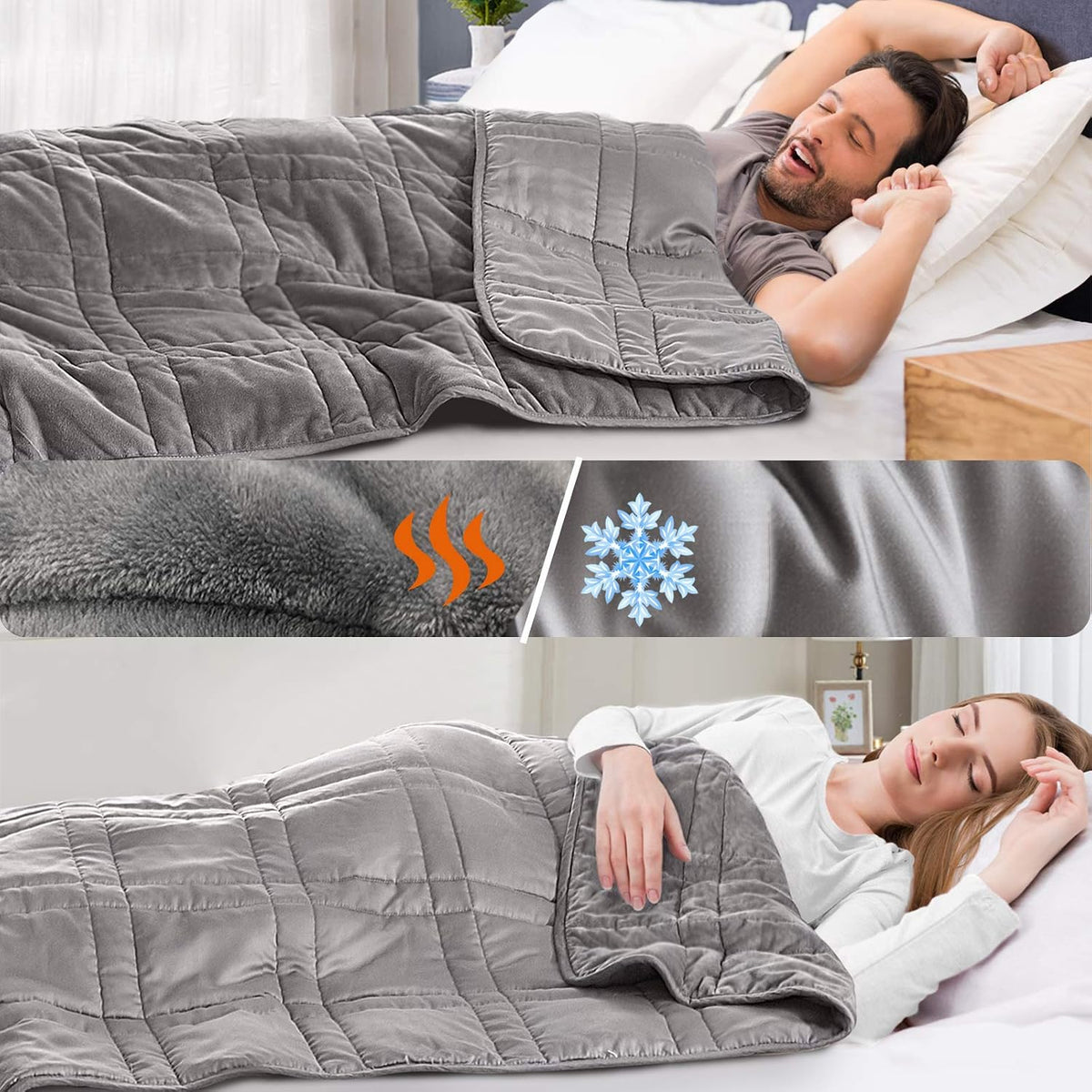 Reversible Weighted Blanket 48''x72'' 15lbs for Adults, Warm Short Plush and Cool Tencel Fabric Double-Sided Weighted Blanket for All Season Use - Carry Bag Included