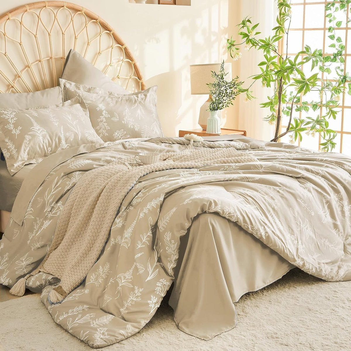 MUXHOMO Duvet Cover Twin/Twin XL Size, 2-Piece Beige Leaves Bedding Set