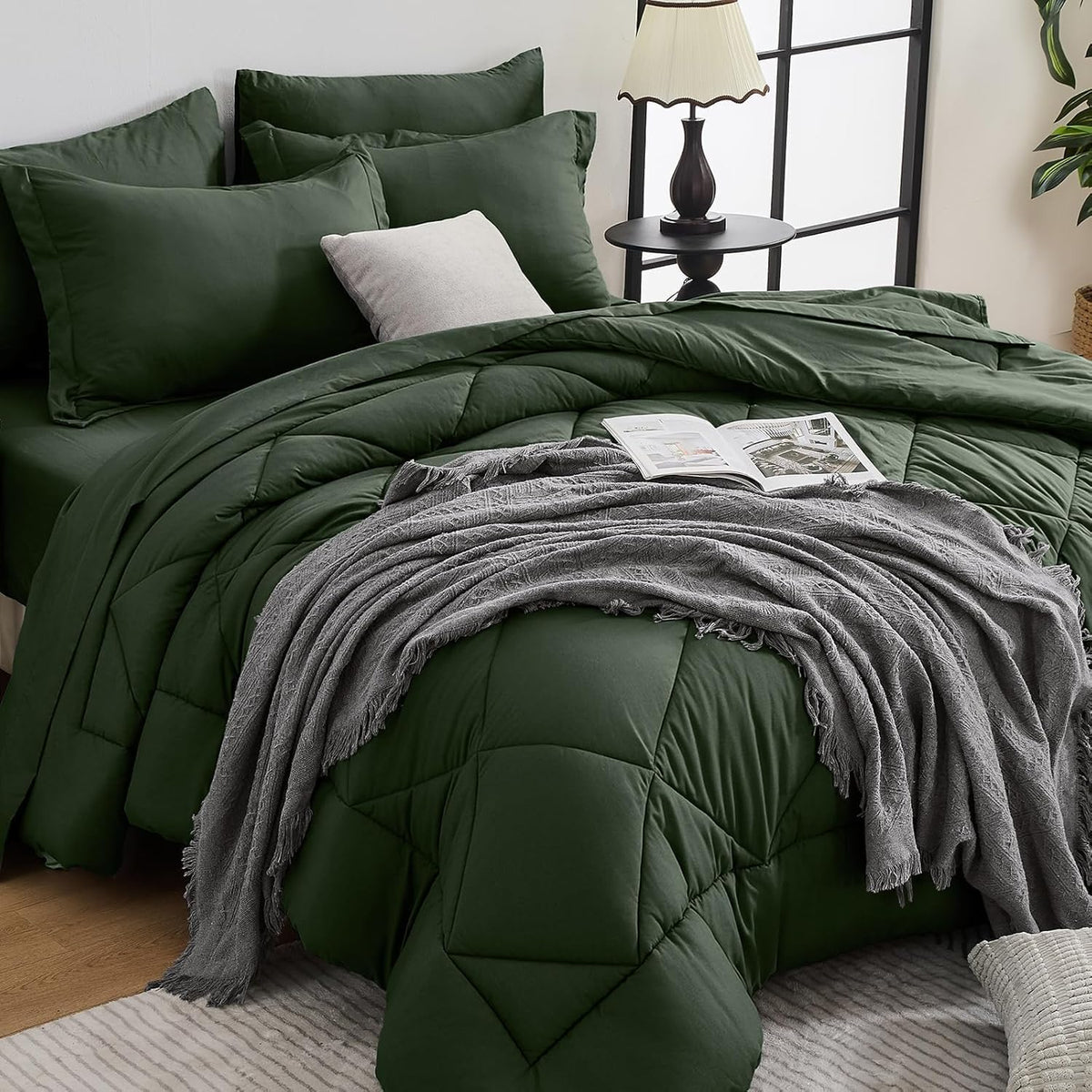 HEVUMYI 7-Piece Queen Comforter Set, Dark Grey Bed in a Bag