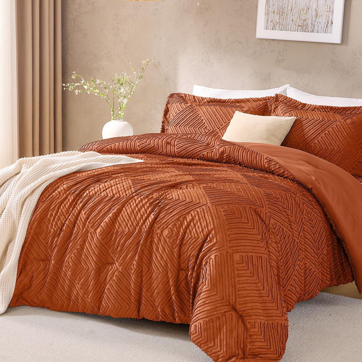 JOLLYVOGUE Twin/Twin XL Comforter Set, Boho Tufted 2PCS Bed Set, Green