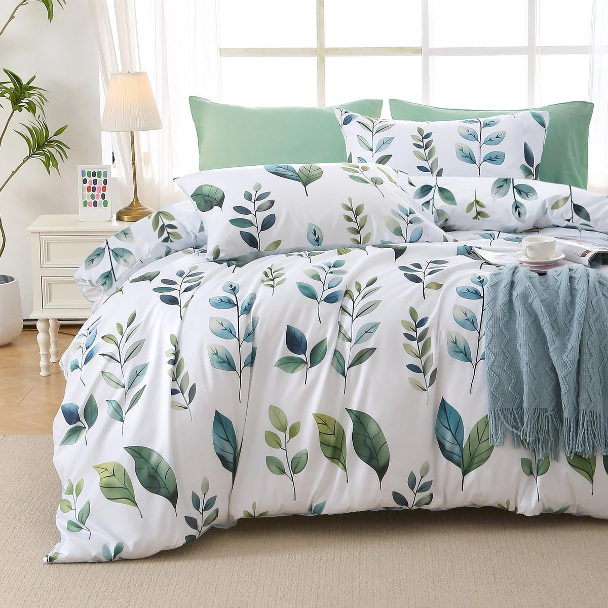 MUXHOMO Sage Green TwinXL Comforter Set, Elegant Floral Print Bed in a Bag 5 Pieces, Ultra Soft & Breathable Reversible Botanical Pattern Bedding Set with Comforter, Sheets, Pillowcase, and Sham