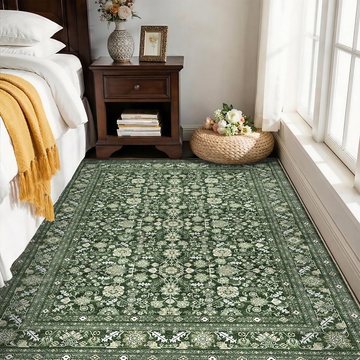 OPPODREAM Vintage Blue Area Rugs 5x7, Washable Rug for Living Room