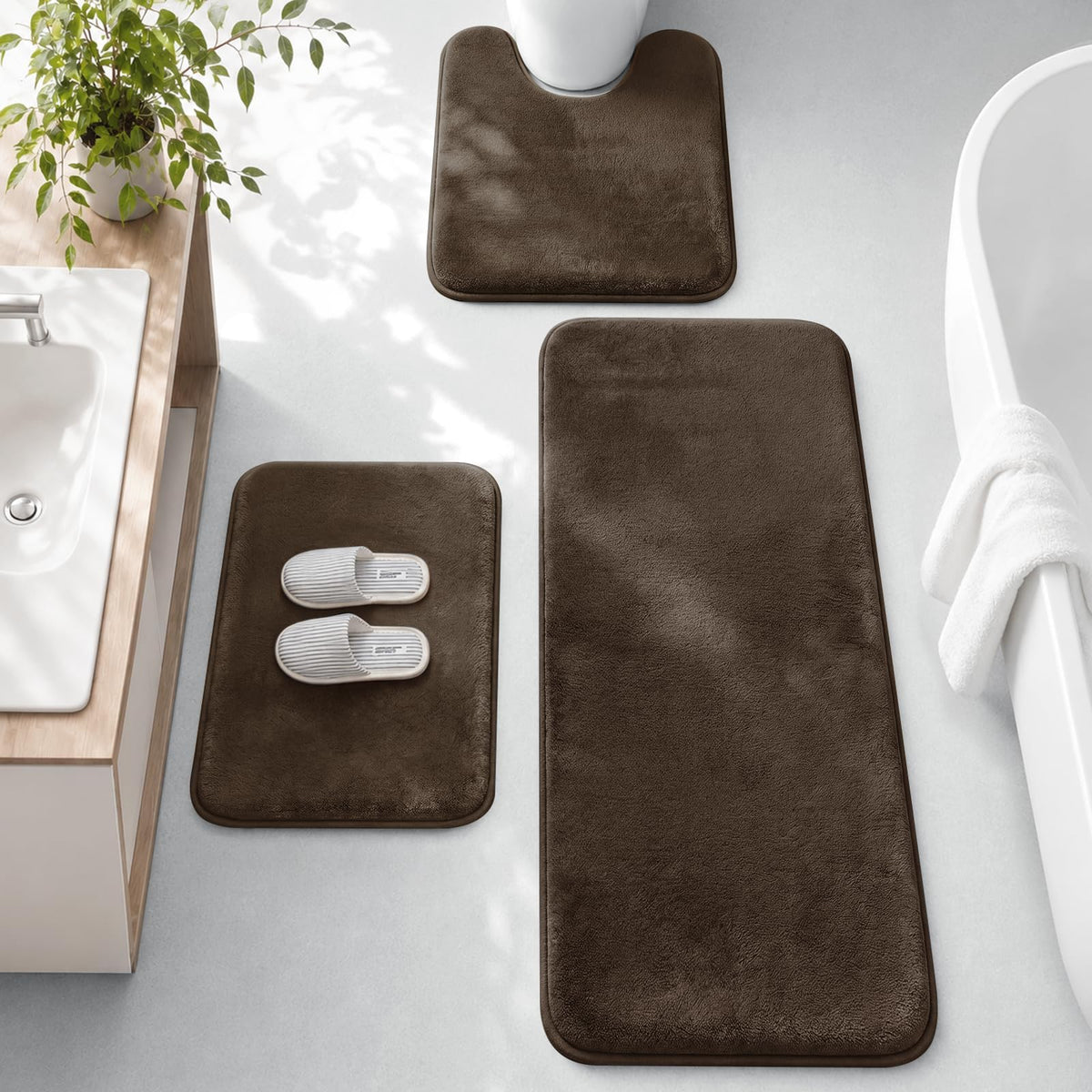 HUXMEYSON 3-Piece Memory Foam Bathroom Rug Set, Black