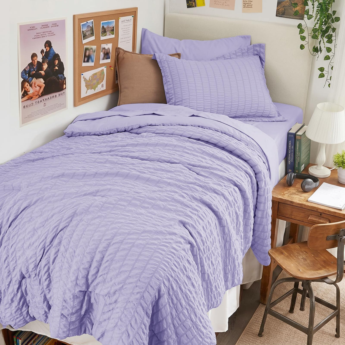 HYMOKEGE Full Size Comforter Sets Seersucker 7 Pieces, All Season Luxury Bed in a Bag for Bedroom, Bedding Set with Comforters, Sheets, Pillowcases & Shams, Dark Grey