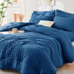 Duvet Cover Queen Size, Seersucker Bedding Set, 3 Pieces, Dark Grey