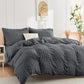 Duvet Cover Queen Size, Seersucker Bedding Set, 3 Pieces, Dark Grey