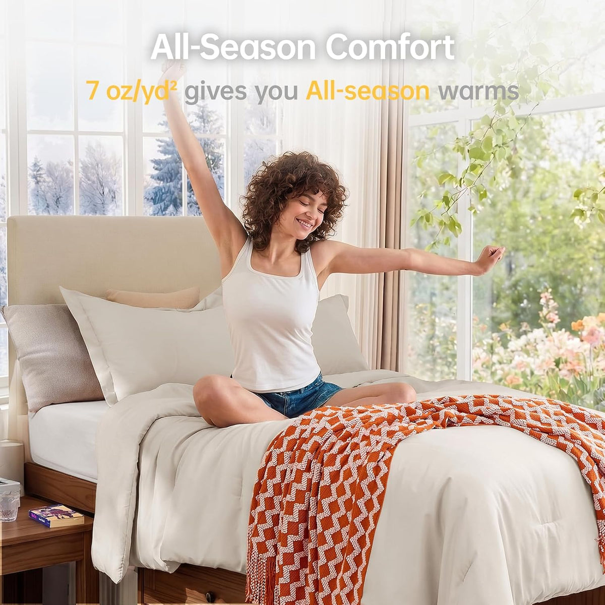 MUXHOMO Beige Twin/Twin XL Comforter Set, All Season Ultra Soft Down Alternative Bedding - 2 Piece Lightweight Bed Set Includes 1 Comforter (68"x88") and 1 Pillow Shams (20"x26")