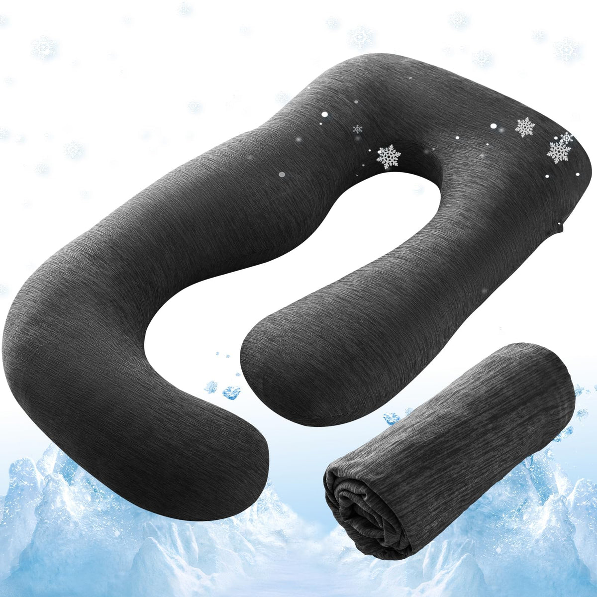 Sasttie Cooling Pregnancy Pillow Cover for 57-inch Maternity Pillow, Gray
