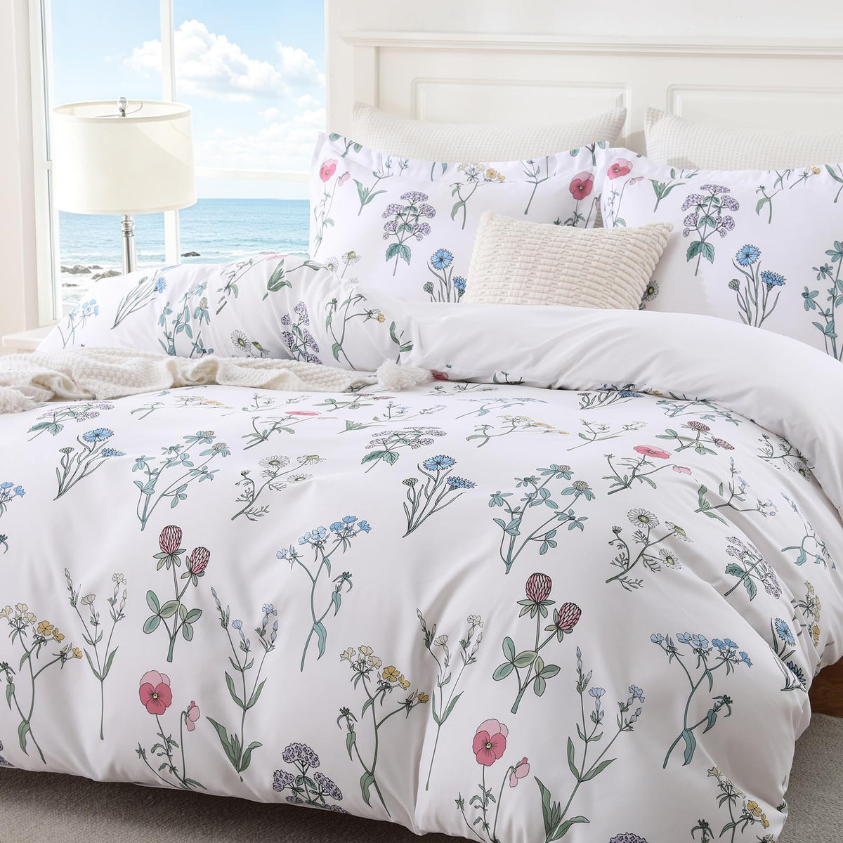 JOLLYVOGUE Floral Duvet Cover Full, 3Pcs Reversible Beige Duvet Cover Set