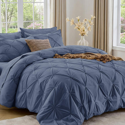 Sasttie Twin Comforter Set, 5-Piece Bed in a Bag, Pintuck Bedding Sets for All Season, Includes Comforter, Flat Sheet, Fitted Sheet, Pillowcase and Pillowsham, Baby Pink