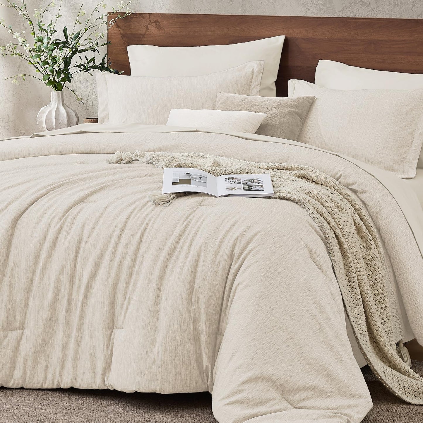 JOLLYVOGUE Queen Comforter Set, Cationic Dyeing Bed in a Bag 7 Pieces, Double-Tone Bedding Set with Down Alternative Comforter, Sheets, Pillowcases & Shams, Dark Grey