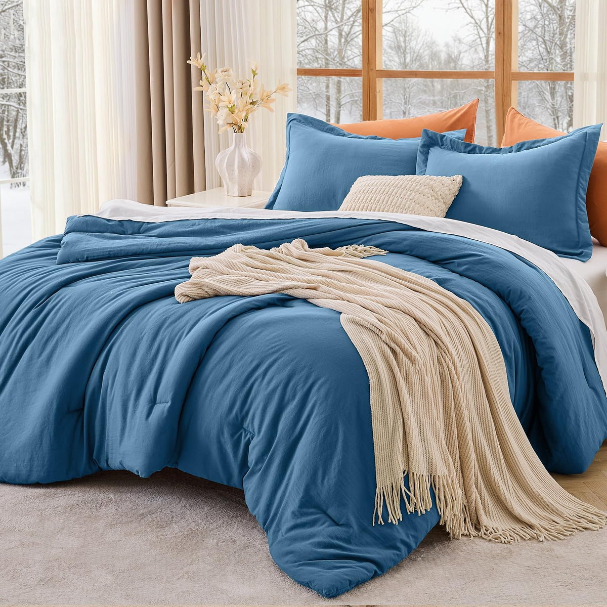 MUXHOMO Beige Twin/Twin XL Comforter Set, All Season Ultra Soft Down Alternative Bedding - 2 Piece Lightweight Bed Set Includes 1 Comforter (68"x88") and 1 Pillow Shams (20"x26")