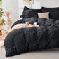 Duvet Cover Queen Size, Seersucker Bedding Set, 3 Pieces, Dark Grey