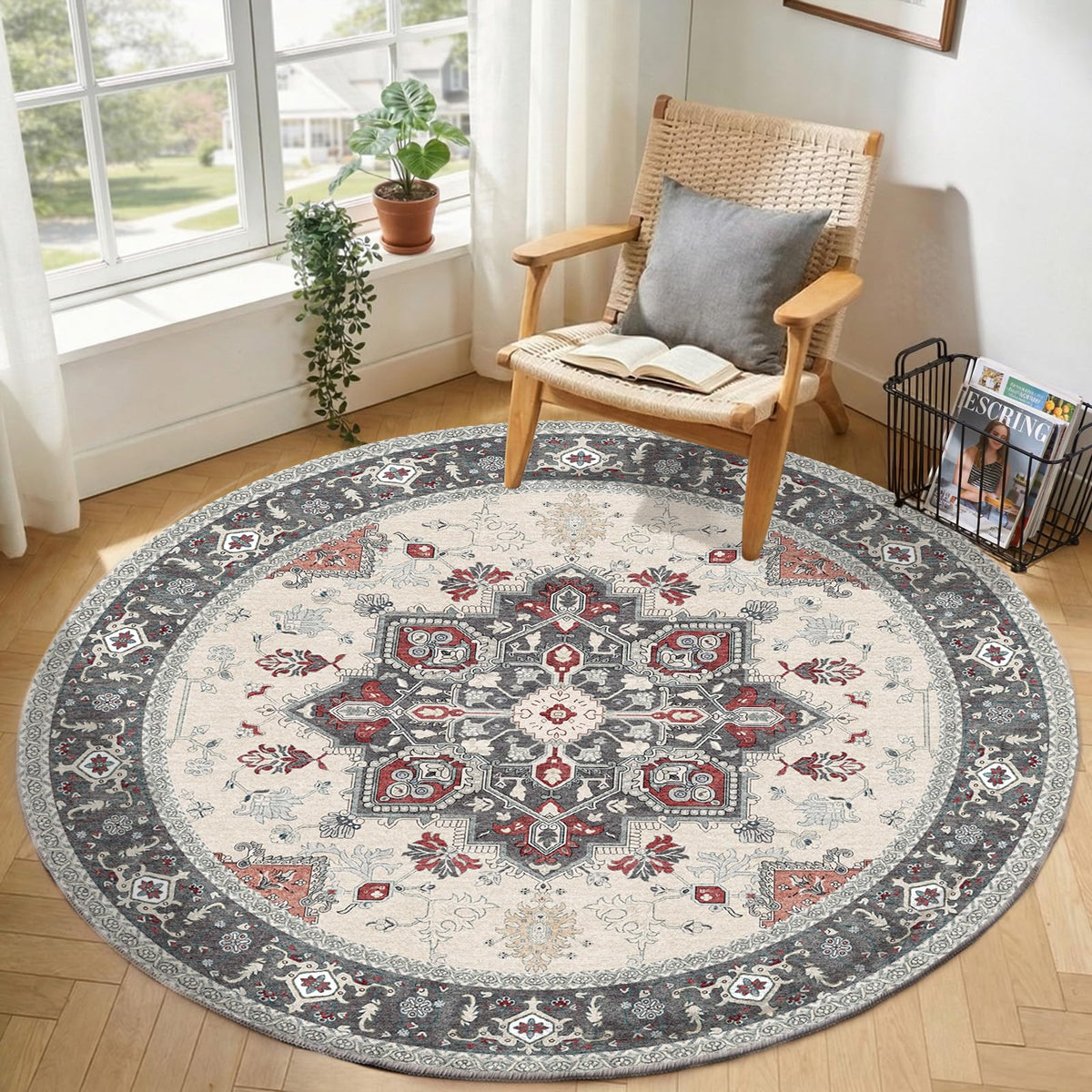 OPPODREAM Soft Area Rugs 5x7, Persian-Inspired Washable Rug, Blue & Gold
