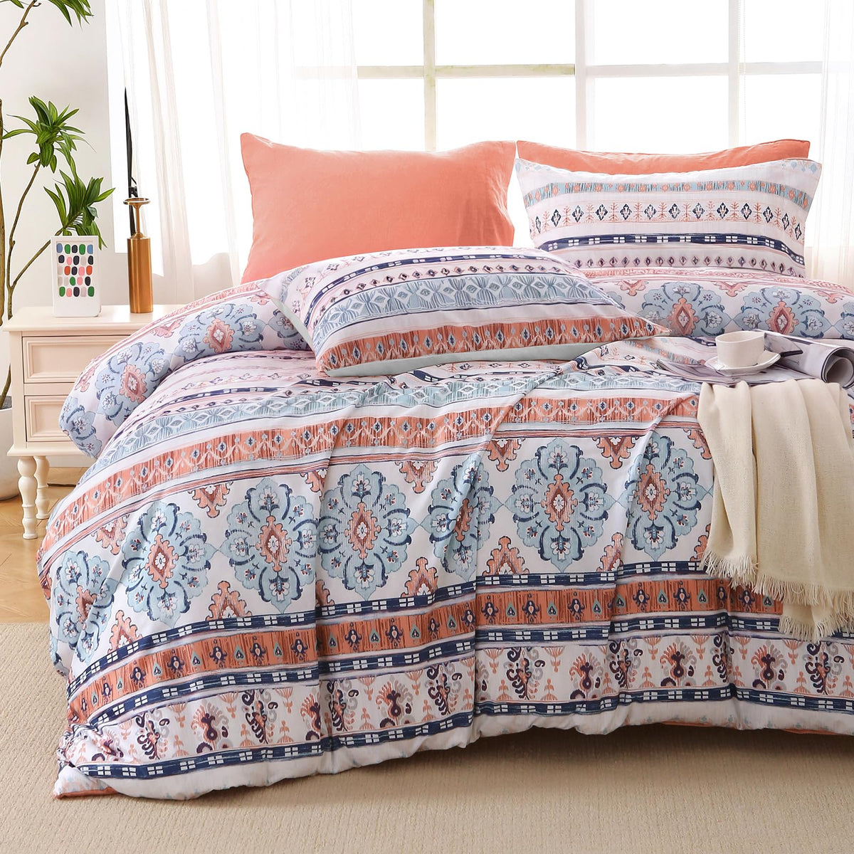 MUXHOMO Sage Green TwinXL Comforter Set, Elegant Floral Print Bed in a Bag 5 Pieces, Ultra Soft & Breathable Reversible Botanical Pattern Bedding Set with Comforter, Sheets, Pillowcase, and Sham