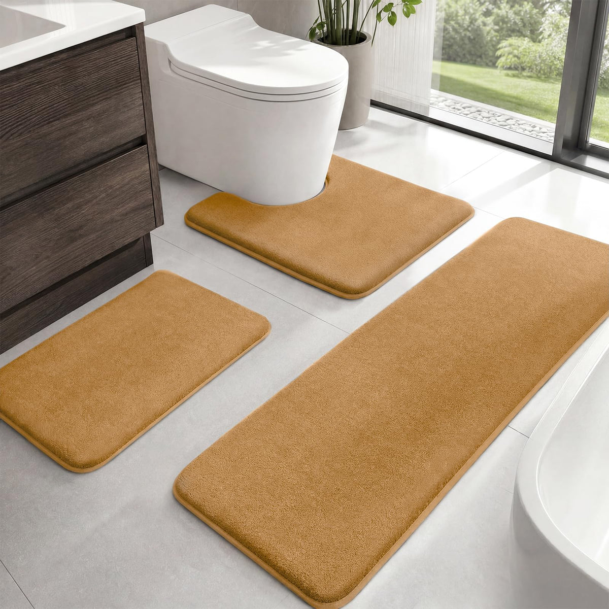 HUXMEYSON Bathroom Rugs Sets 3 Piece, Non-Slip & Quick Dry Bath Mat Set, Ultra Soft Velvet Bath Rugs for Bathroom, Toilet and Shower Floor, Grey