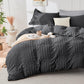 Duvet Cover Queen Size, Seersucker Bedding Set, 3 Pieces, Dark Grey