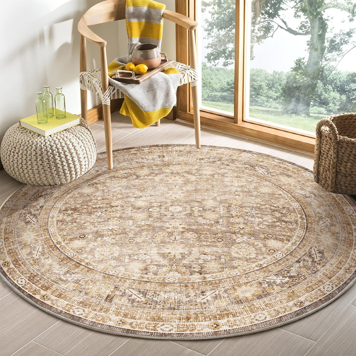 OPPODREAM Vintage Blue Area Rugs 5x7, Washable Rug for Living Room