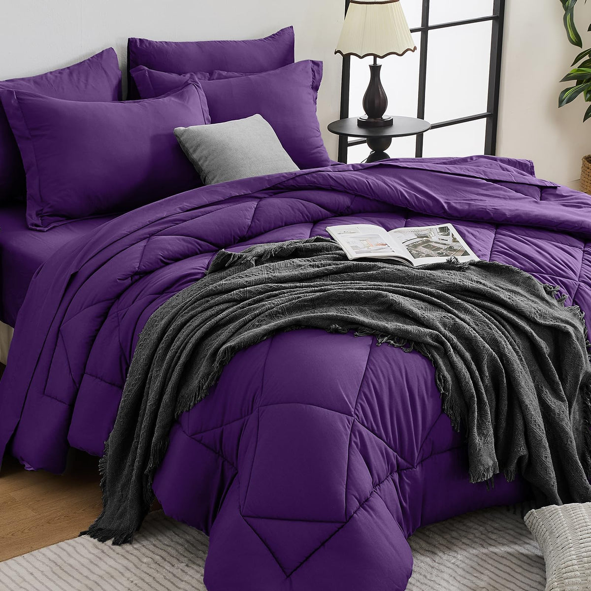 HEVUMYI 7-Piece Queen Comforter Set, Dark Grey Bed in a Bag