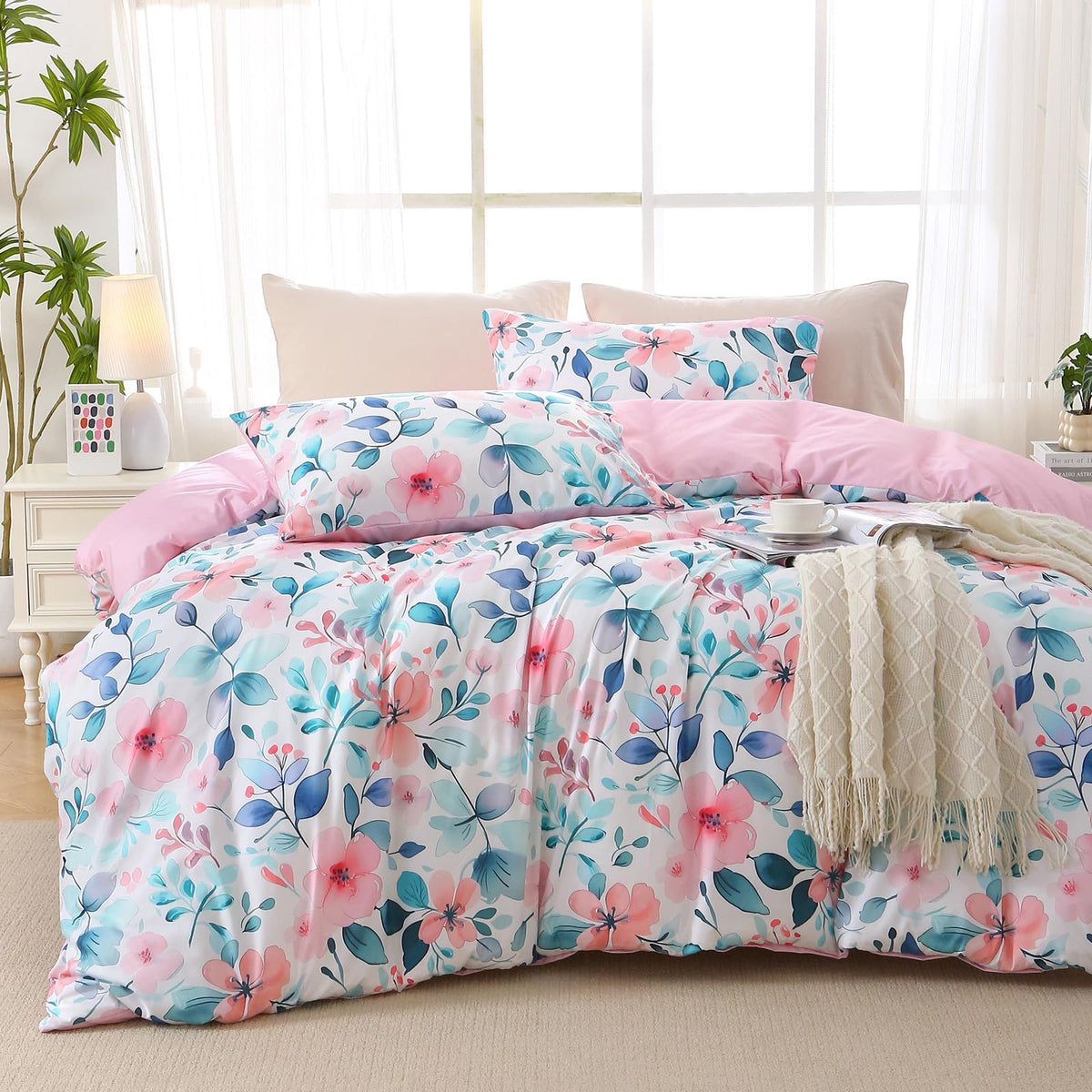 MUXHOMO Duvet Cover Twin/Twin XL Size, 2-Piece Beige Leaves Bedding Set