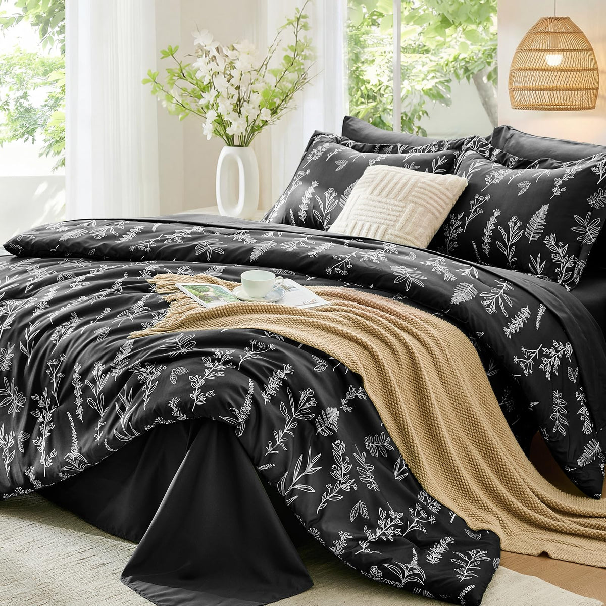 MUXHOMO Sage Green TwinXL Comforter Set, Elegant Floral Print Bed in a Bag 5 Pieces, Ultra Soft & Breathable Reversible Botanical Pattern Bedding Set with Comforter, Sheets, Pillowcase, and Sham