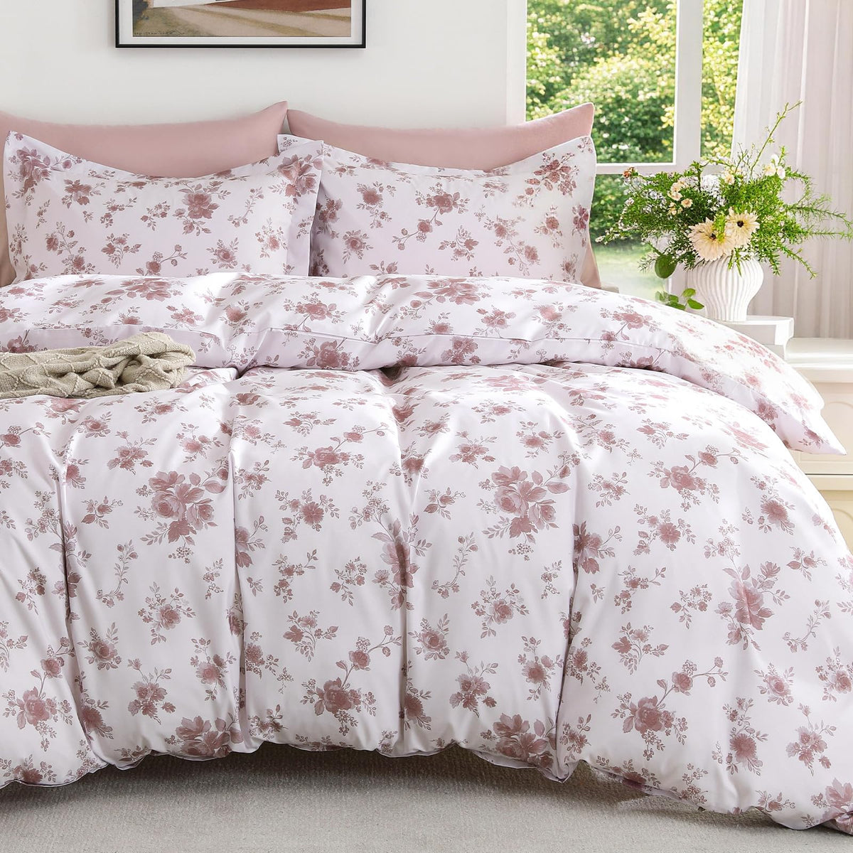 MUXHOMO Duvet Cover Twin/Twin XL Size, 2-Piece Beige Leaves Bedding Set